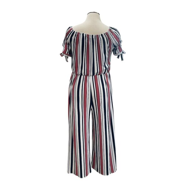 Vibe Sportswear 2X Striped Wide Leg Jumpsuit Off Shoulder Boho Stretchy Romper - Picture 10 of 12
